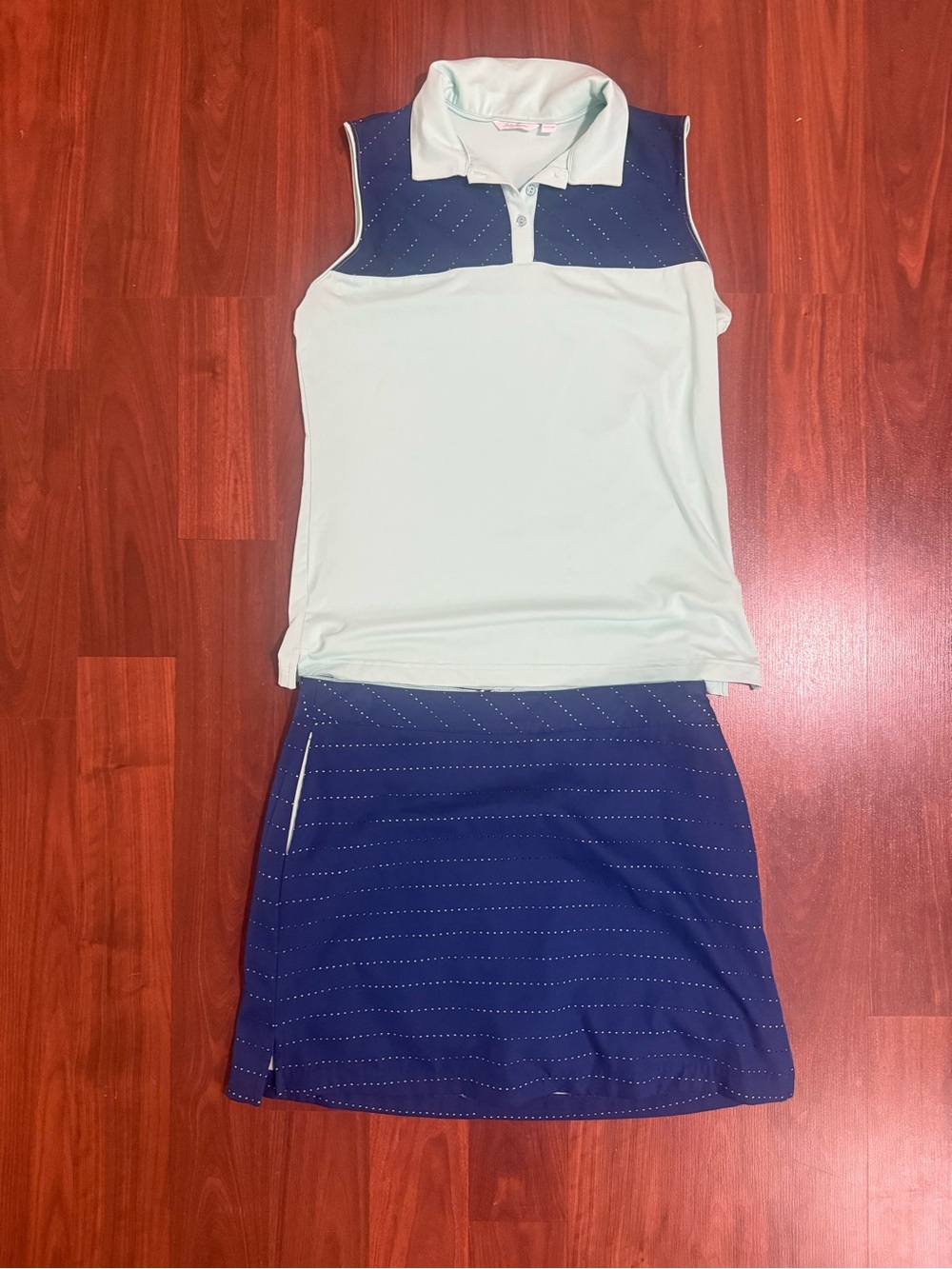 Lady Hagen Mint and Navy Sleeveless Golf Skirt Set